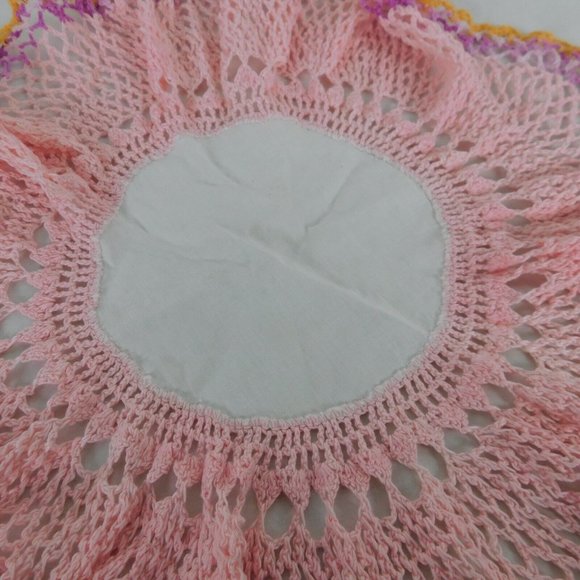 Handmade Crochet Doily Fabric Center 18" Dia Table Topper Pink Purple Yellow - Picture 6 of 6